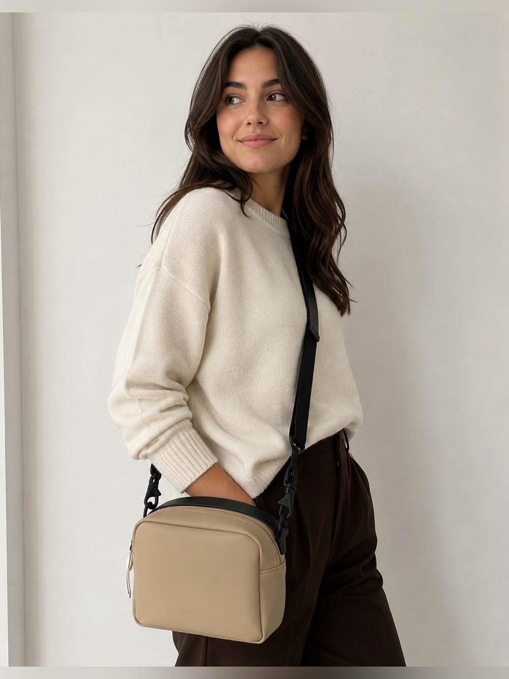 Rains Waterproof Box Bag Beige Crossbody Bag